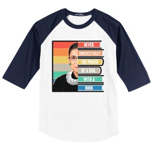 Never Underestimate A Girl With A Book RBG Tribute Baseball Sleeve Shirt