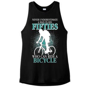 Never Underestimate A Man In His Fifties Who Can Ride A Bicycle Ladies PosiCharge Tri-Blend Wicking Tank