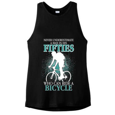 Never Underestimate A Man In His Fifties Who Can Ride A Bicycle Ladies PosiCharge Tri-Blend Wicking Tank