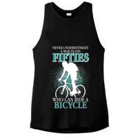 Never Underestimate A Man In His Fifties Who Can Ride A Bicycle Ladies PosiCharge Tri-Blend Wicking Tank