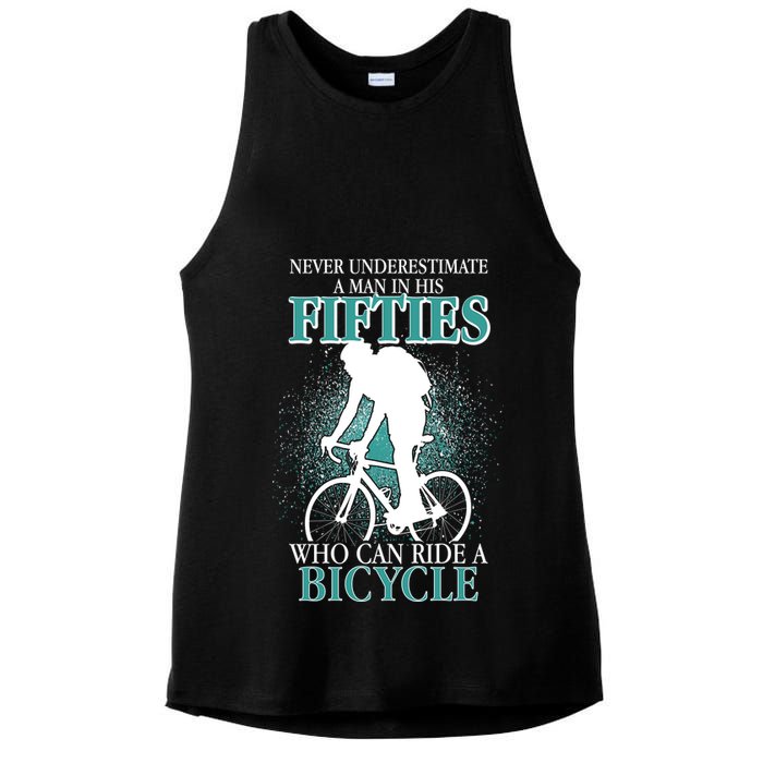Never Underestimate A Man In His Fifties Who Can Ride A Bicycle Ladies PosiCharge Tri-Blend Wicking Tank