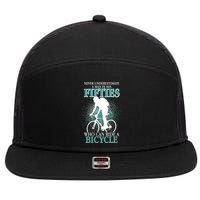 Never Underestimate A Man In His Fifties Who Can Ride A Bicycle 7 Panel Mesh Trucker Snapback Hat
