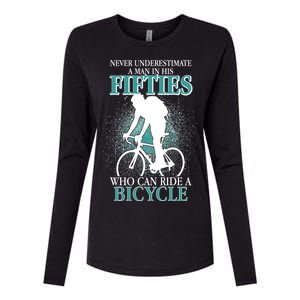 Never Underestimate A Man In His Fifties Who Can Ride A Bicycle Womens Cotton Relaxed Long Sleeve T-Shirt