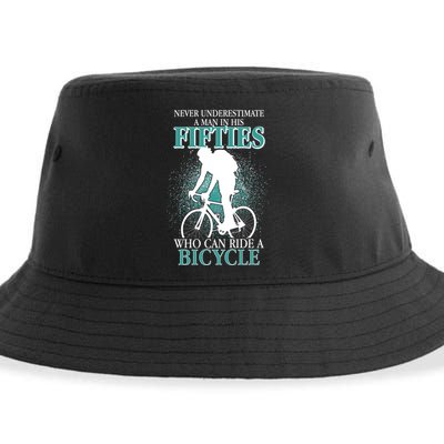 Never Underestimate A Man In His Fifties Who Can Ride A Bicycle Sustainable Bucket Hat
