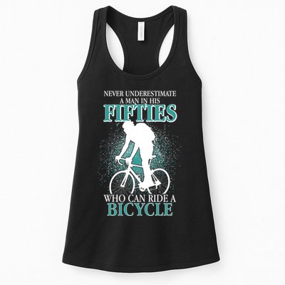 Never Underestimate A Man In His Fifties Who Can Ride A Bicycle Womens Tank Top