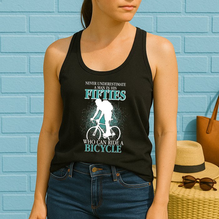 Never Underestimate A Man In His Fifties Who Can Ride A Bicycle Womens Tank Top