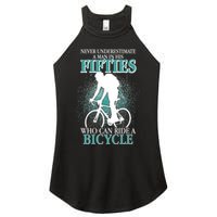 Never Underestimate A Man In His Fifties Who Can Ride A Bicycle Women's Perfect Tri Rocker Tank