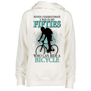 Never Underestimate A Man In His Fifties Who Can Ride A Bicycle Womens Funnel Neck Pullover Hood