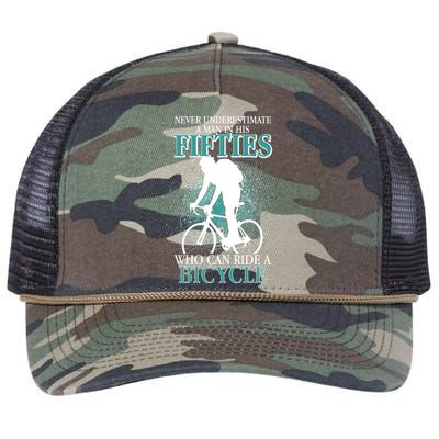 Never Underestimate A Man In His Fifties Who Can Ride A Bicycle Retro Rope Trucker Hat Cap