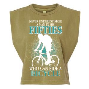 Never Underestimate A Man In His Fifties Who Can Ride A Bicycle Garment-Dyed Women's Muscle Tee