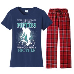 Never Underestimate A Man In His Fifties Who Can Ride A Bicycle Women's Flannel Pajama Set