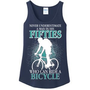 Never Underestimate A Man In His Fifties Who Can Ride A Bicycle Ladies Essential Tank