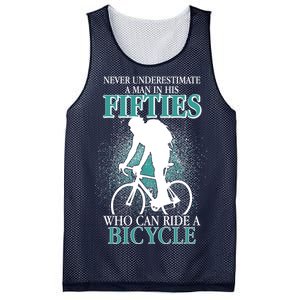 Never Underestimate A Man In His Fifties Who Can Ride A Bicycle Mesh Reversible Basketball Jersey Tank