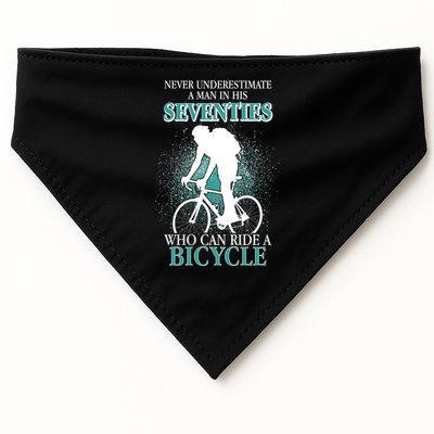 Never Underestimate A Man In His Seventies Who Can Ride A Bicycle USA-Made Doggie Bandana