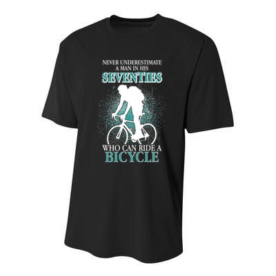 Never Underestimate A Man In His Seventies Who Can Ride A Bicycle Youth Performance Sprint T-Shirt