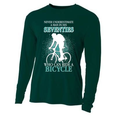 Never Underestimate A Man In His Seventies Who Can Ride A Bicycle Cooling Performance Long Sleeve Crew