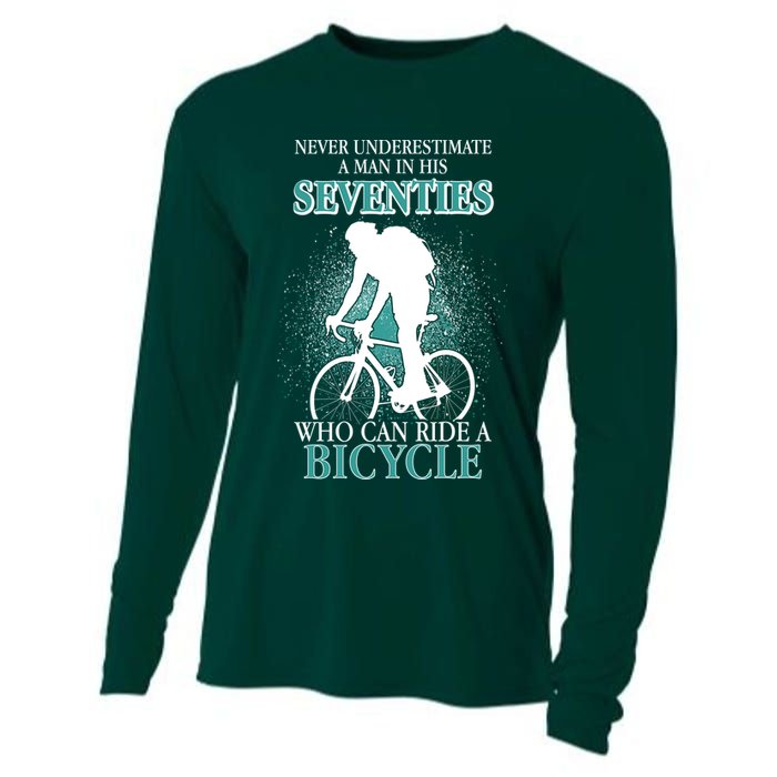 Never Underestimate A Man In His Seventies Who Can Ride A Bicycle Cooling Performance Long Sleeve Crew