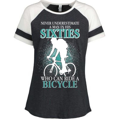 Never Underestimate A Man In His Sixties Who Can Ride A Bicycle Enza Ladies Jersey Colorblock Tee