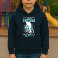 Never Underestimate A Man In His Sixties Who Can Ride A Bicycle Kids Hoodie