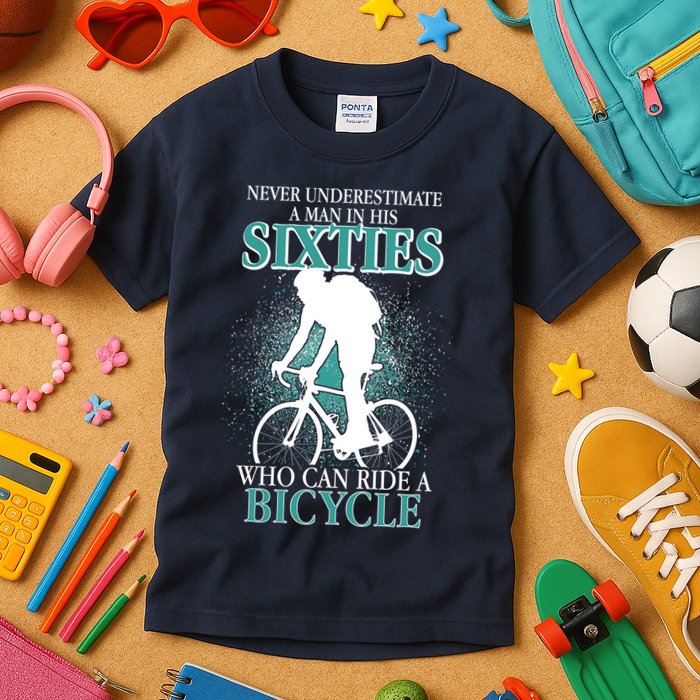 Never Underestimate A Man In His Sixties Who Can Ride A Bicycle Kids T-Shirt