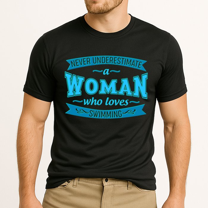 Never Underestimate A Woman Who Loves Swimming Cooling Performance Crew T-Shirt