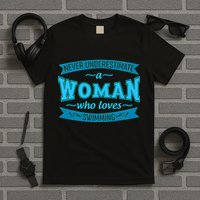 Never Underestimate A Woman Who Loves Swimming T-Shirt