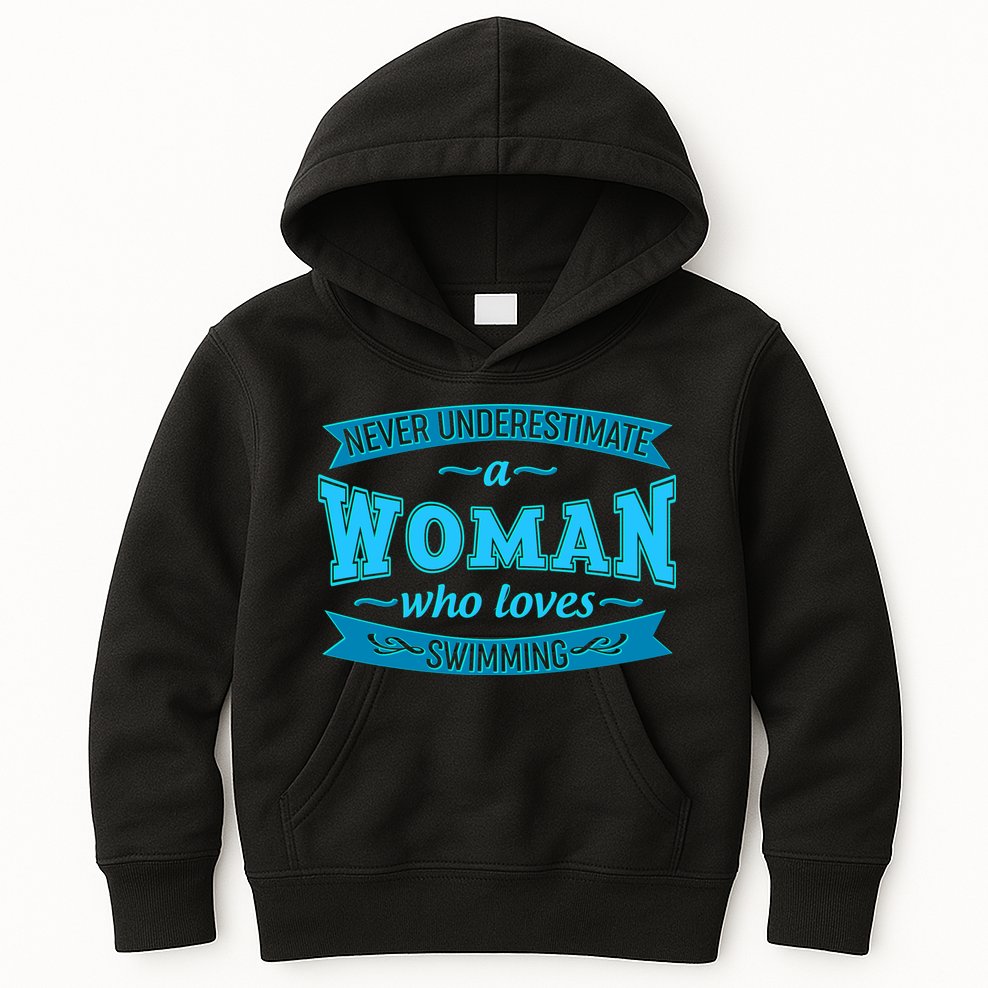 Never Underestimate A Woman Who Loves Swimming Kids Hoodie