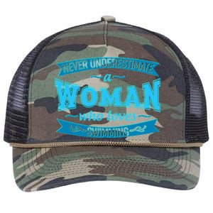 Never Underestimate A Woman Who Loves Swimming Retro Rope Trucker Hat Cap