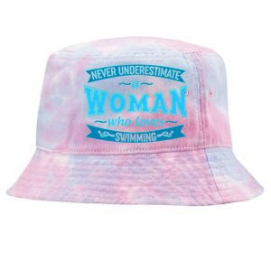 Never Underestimate A Woman Who Loves Swimming Tie-Dyed Bucket Hat