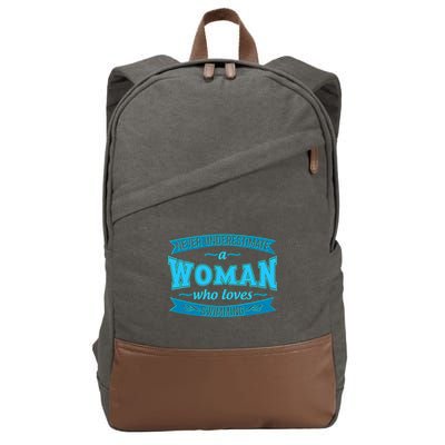 Never Underestimate A Woman Who Loves Swimming Cotton Canvas Backpack
