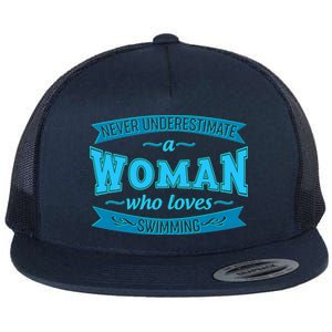 Never Underestimate A Woman Who Loves Swimming Flat Bill Trucker Hat