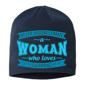 Never Underestimate A Woman Who Loves Swimming Sustainable Beanie