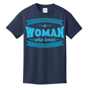 Never Underestimate A Woman Who Loves Swimming Kids T-Shirt