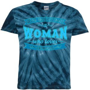 Never Underestimate A Woman Who Loves Swimming Kids Tie-Dye T-Shirt