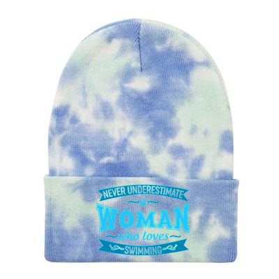 Never Underestimate A Woman Who Loves Swimming Tie Dye 12in Knit Beanie