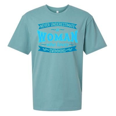 Never Underestimate A Woman Who Loves Swimming Sueded Cloud Jersey T-Shirt