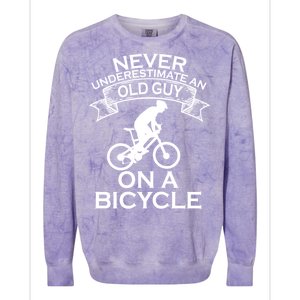 Never Underestimate An Old Guy On A Bike Colorblast Crewneck Sweatshirt