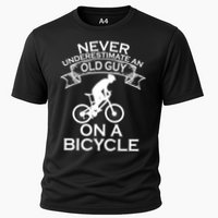 Never Underestimate An Old Guy On A Bike Cooling Performance Crew T-Shirt