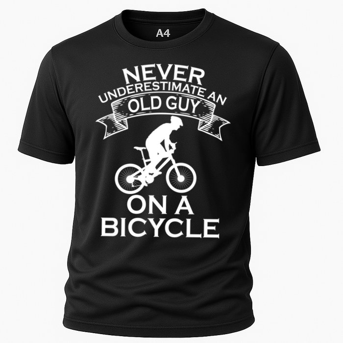 Never Underestimate An Old Guy On A Bike Cooling Performance Crew T-Shirt
