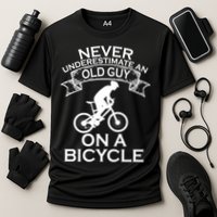 Never Underestimate An Old Guy On A Bike Cooling Performance Crew T-Shirt