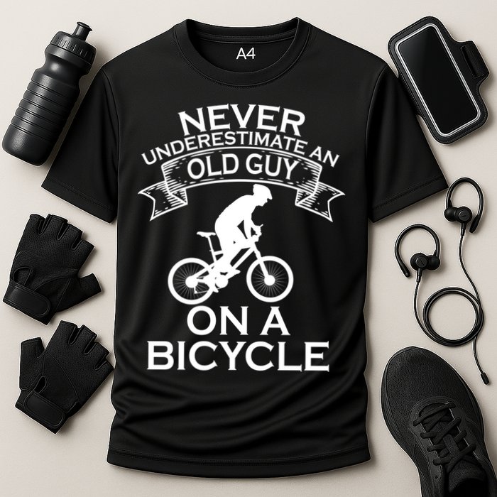 Never Underestimate An Old Guy On A Bike Cooling Performance Crew T-Shirt