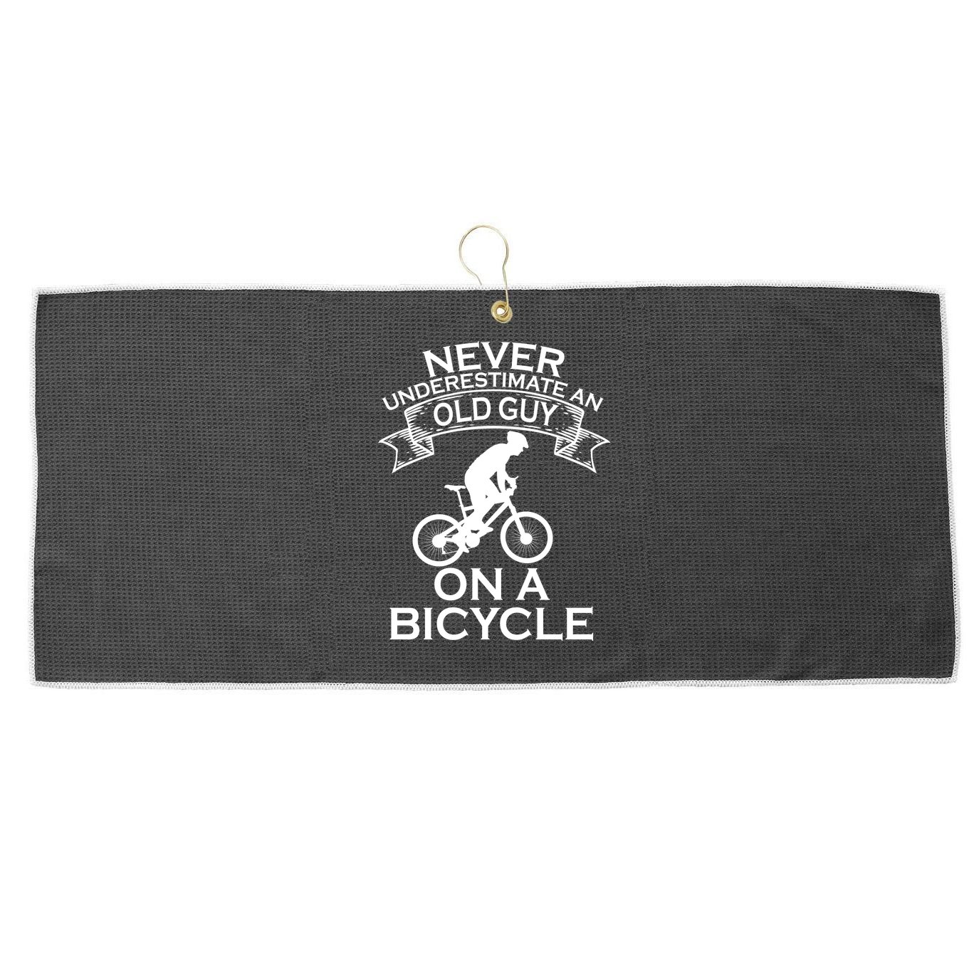 Never Underestimate An Old Guy On A Bike Large Microfiber Waffle Golf Towel