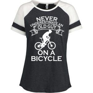 Never Underestimate An Old Guy On A Bike Enza Ladies Jersey Colorblock Tee