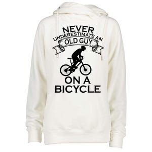 Never Underestimate An Old Guy On A Bike Womens Funnel Neck Pullover Hood