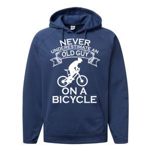 Never Underestimate An Old Guy On A Bike Performance Fleece Hoodie