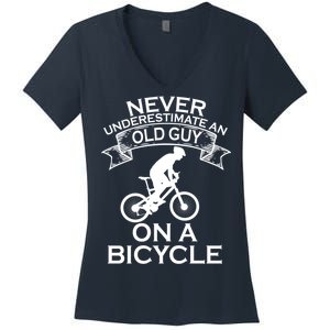 Never Underestimate An Old Guy On A Bike Women's V-Neck T-Shirt