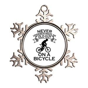 Never Underestimate An Old Guy On A Bike Metallic Star Ornament