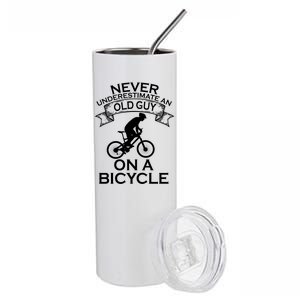 Never Underestimate An Old Guy On A Bike Stainless Steel Tumbler