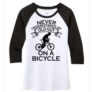 Never Underestimate An Old Guy On A Bike Women's Tri-Blend 3/4-Sleeve Raglan Shirt