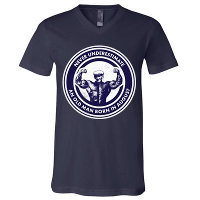 Never Underestimate An Old Man Born In August V-Neck T-Shirt